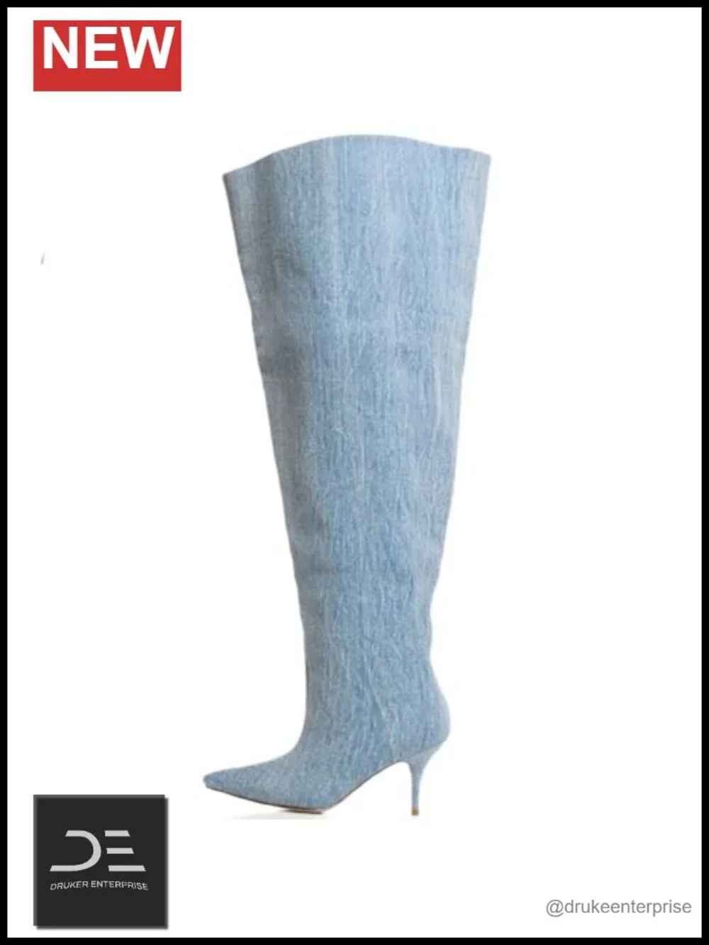 Wide Calf Thigh High Heeled Boots Over Knee Pointed Toe Pull On